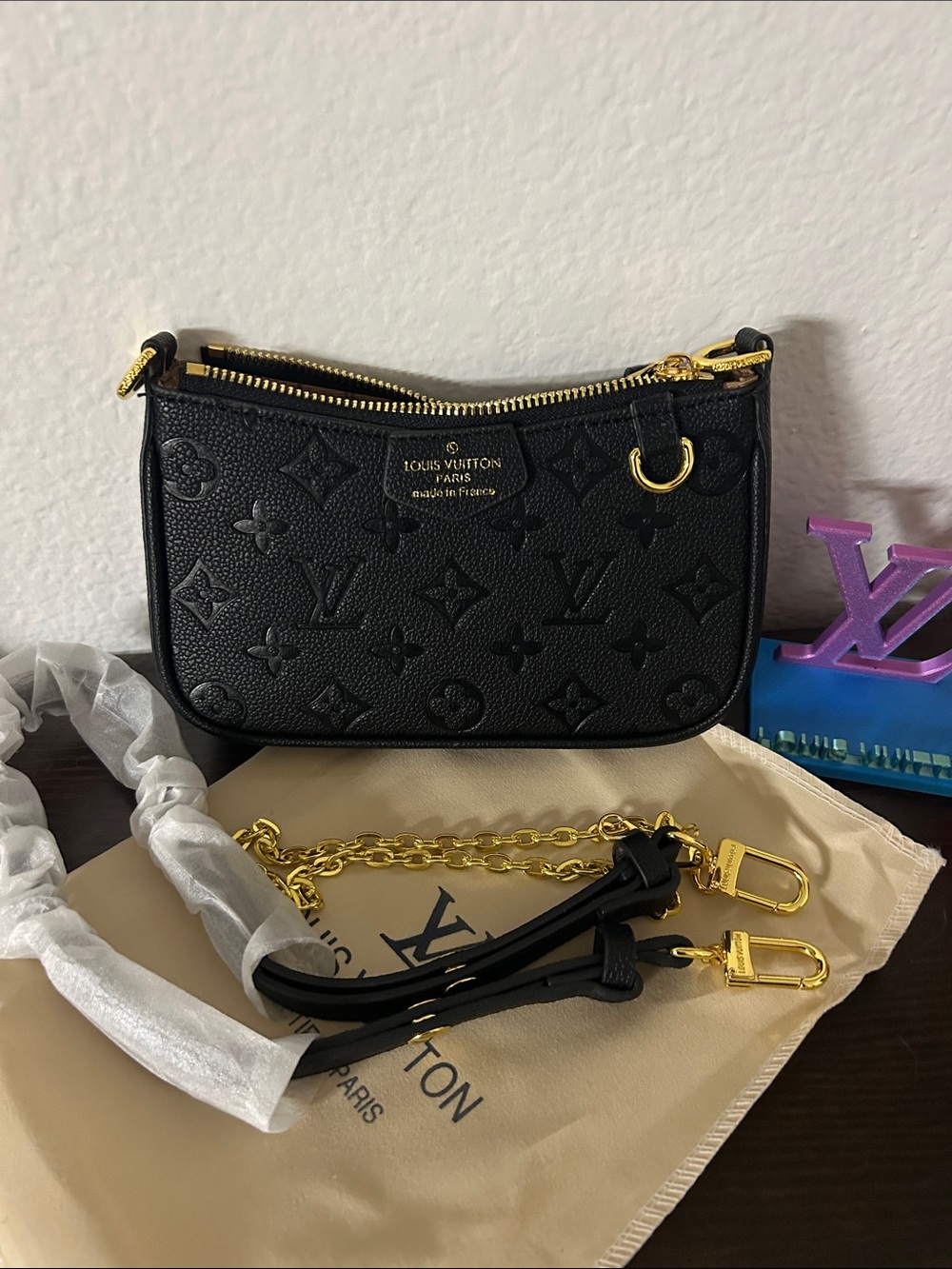 Black Mini Shoulder Bag with Gold Hardware